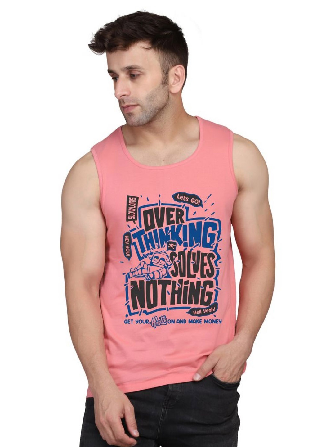 

SLOWLORIS Men Typography Printed Slim Fit T-shirt, Peach