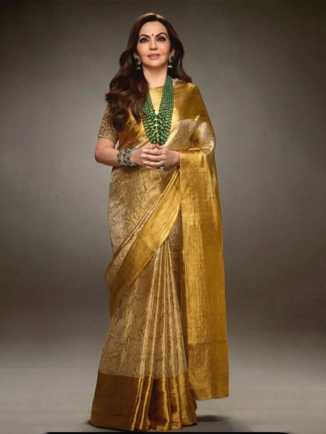 

SILKWEAR Ethnic Motifs Woven Design Zari Saree, Gold