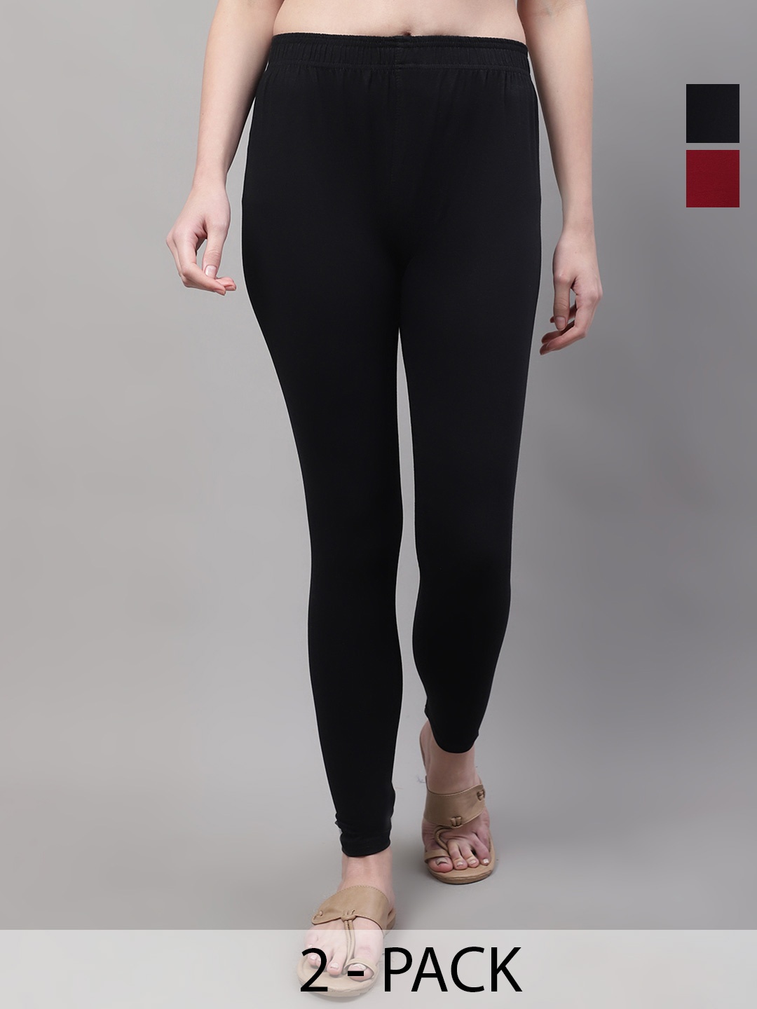 

Valles365 by S.C. Women Pack Of 2 Cotton Ankle Length Plus Leggings, Black