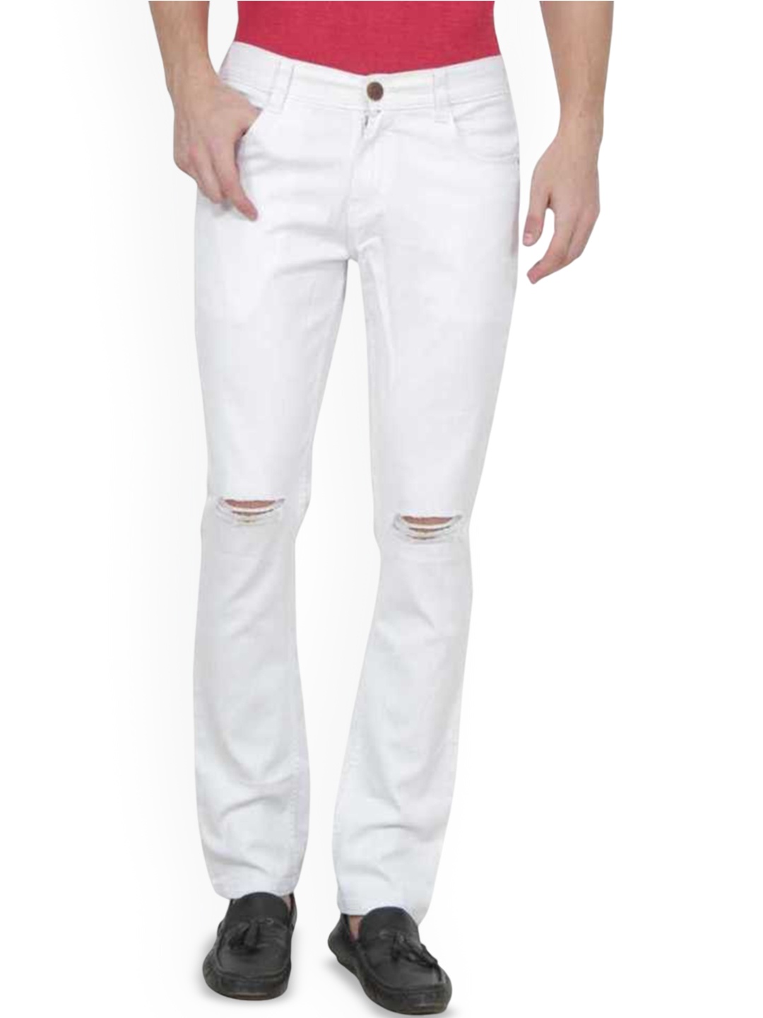 

LINARIA Men Classic Slim Fit Mid-Rise Slash Knee Jeans, White