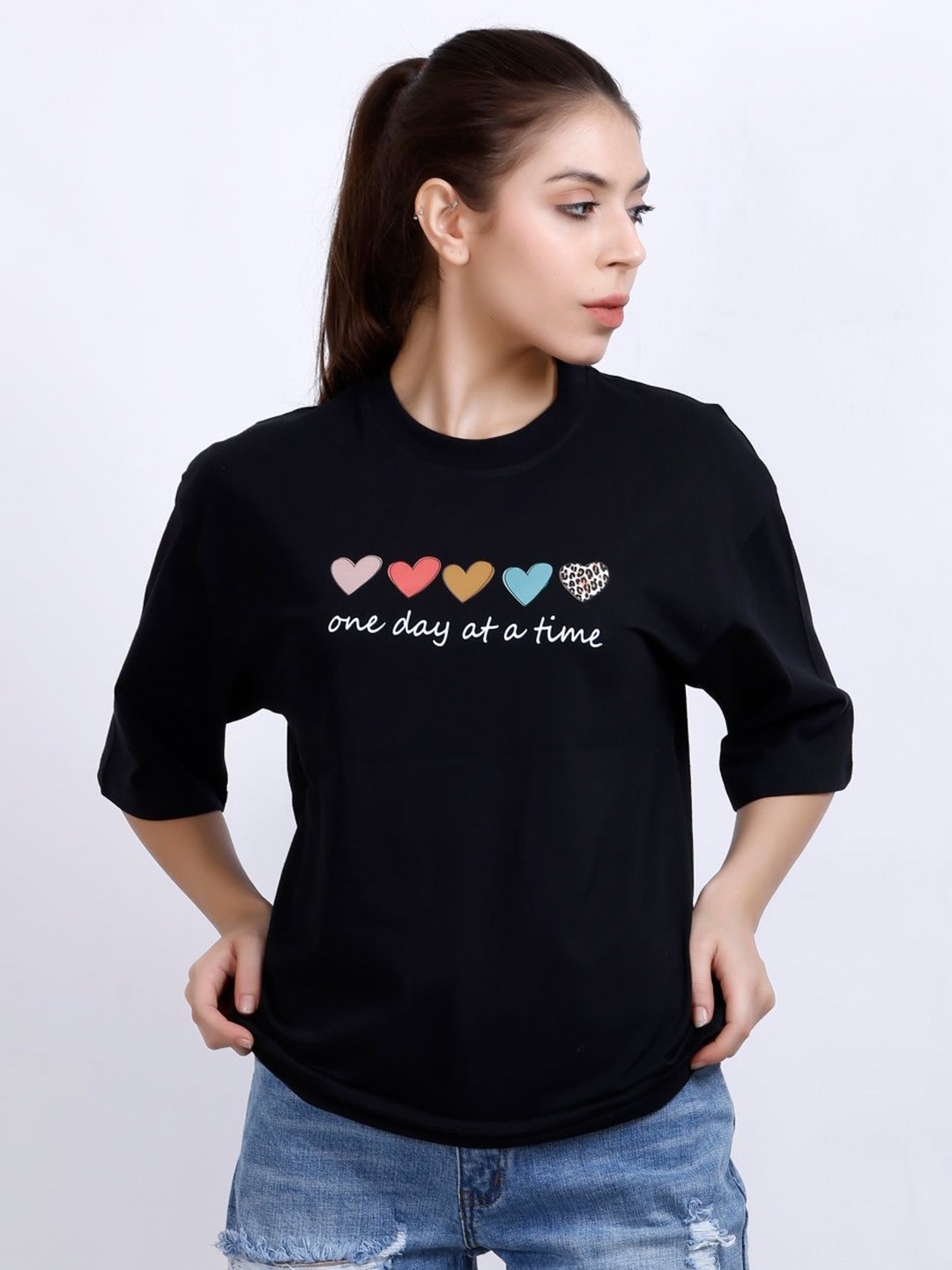 

MX Miazi Xchange Women Typography High Neck T-shirt, Black