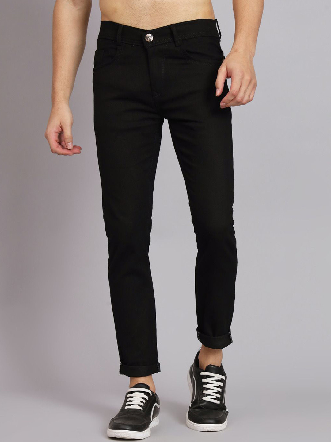 

LINARIA Men Classic Mid-Rise Regular Fit Clean Look Cotton Jeans, Black