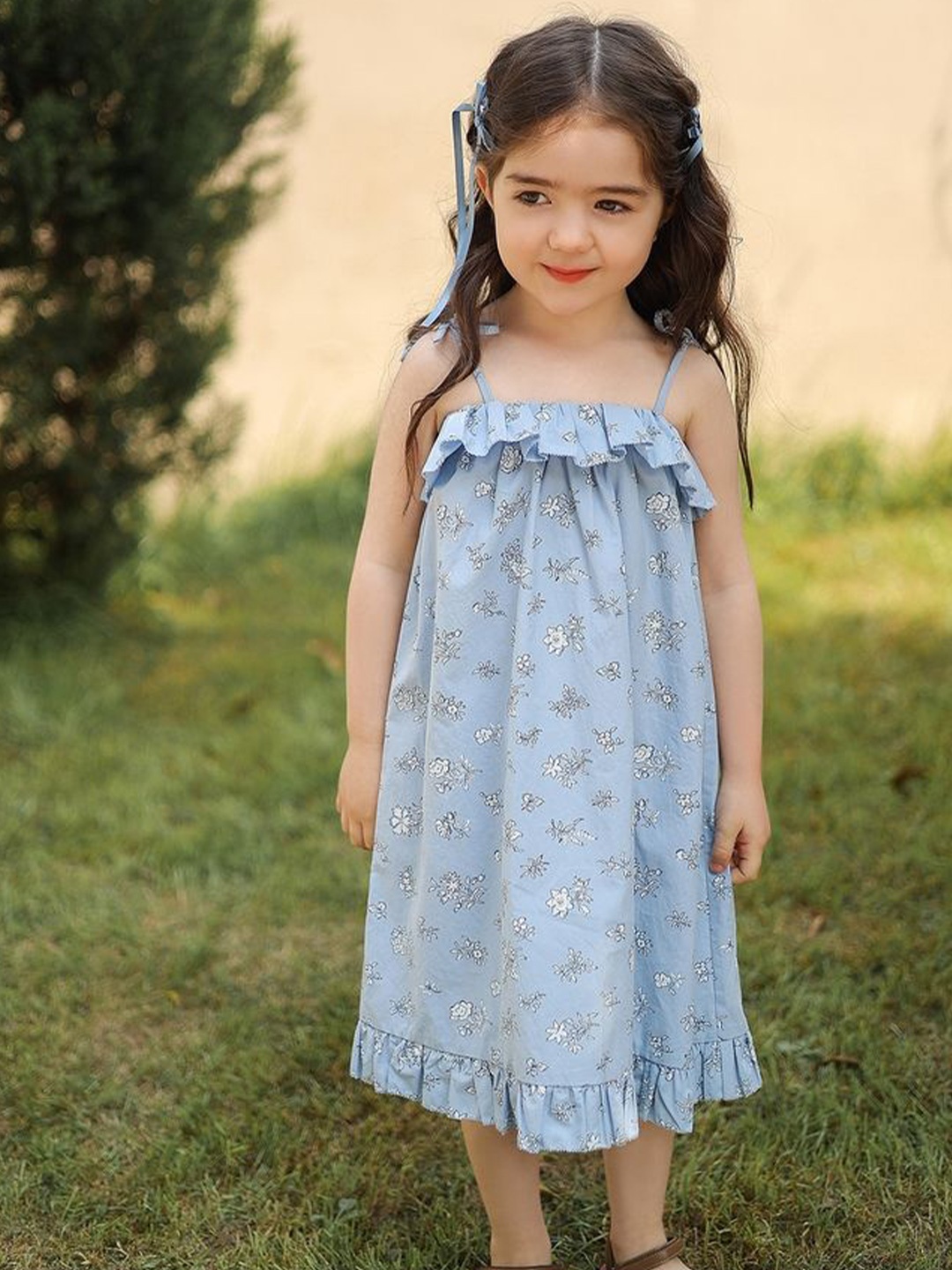 

LULU & SKY Girls Floral Printed A-Line Knee Length Dress, Blue