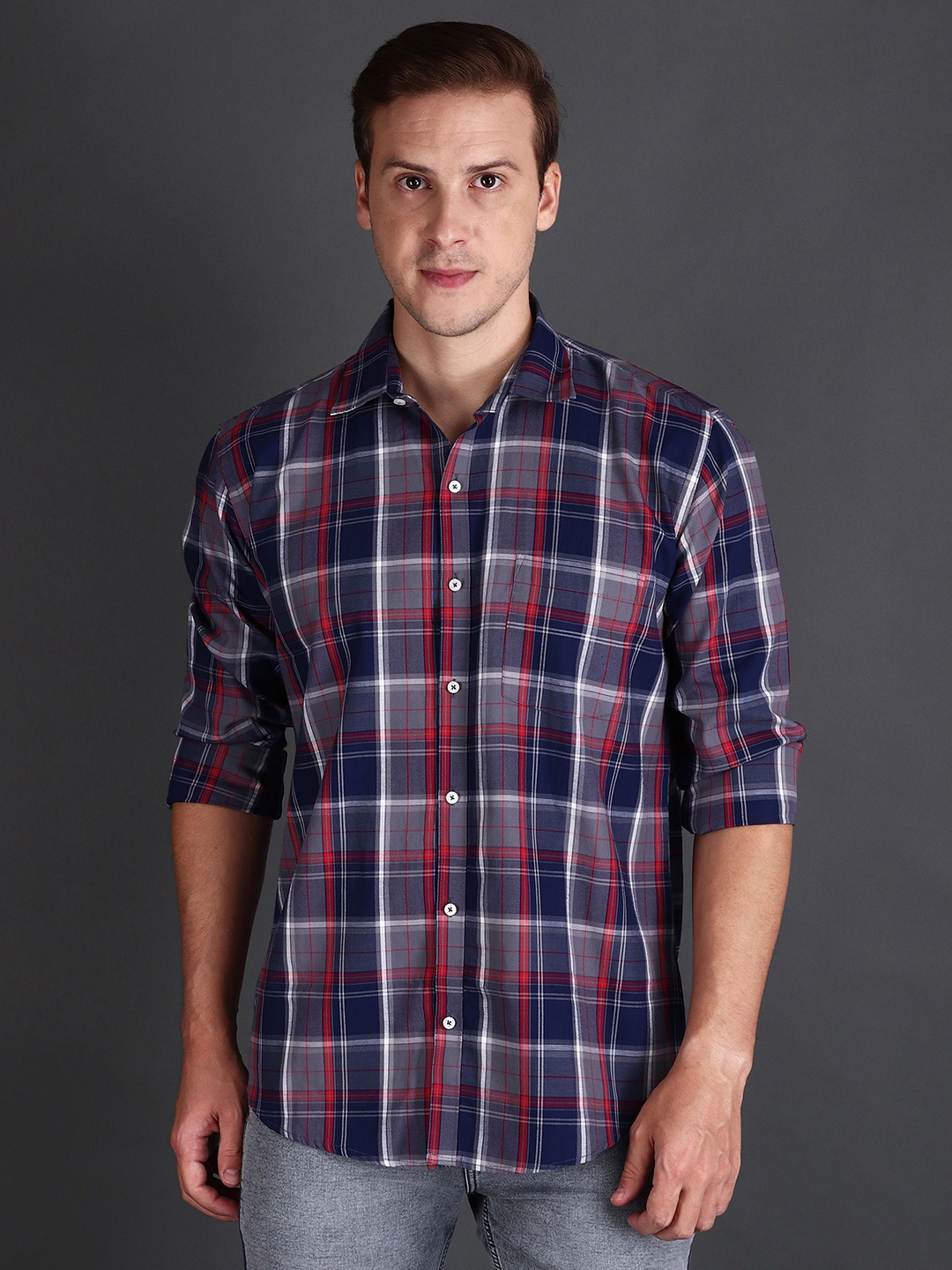 

APPEL TOUCH Men Comfort Tailored Fit Tartan Checks Opaque Checked Casual Shirt, Grey