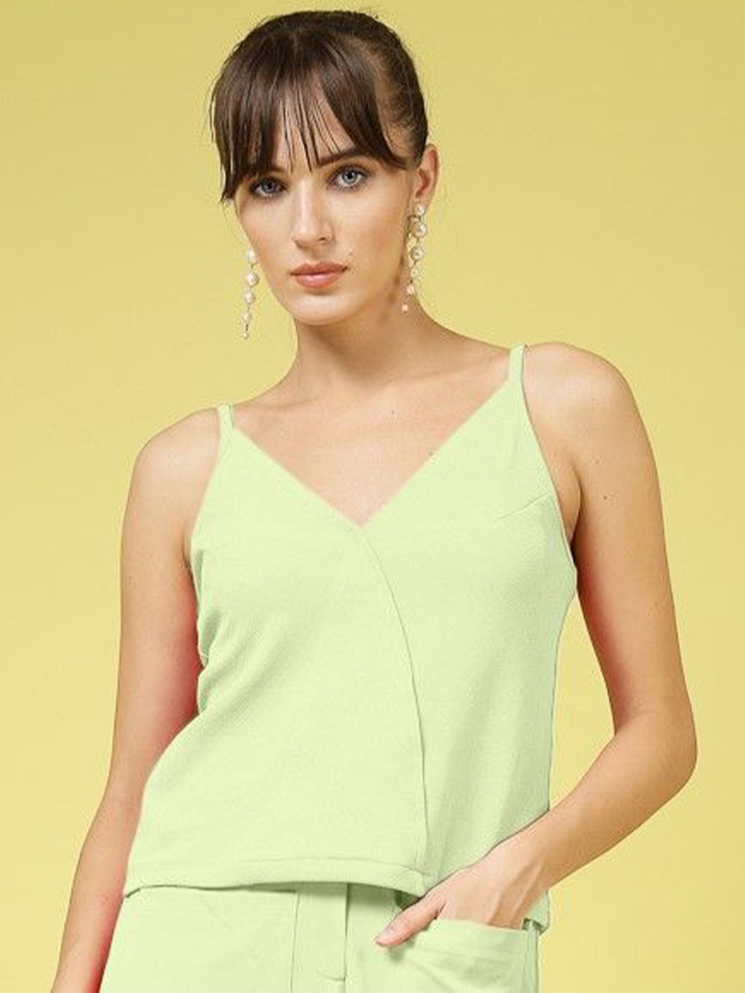 

DressBerry Women Shoulder Straps Crop Top, Green