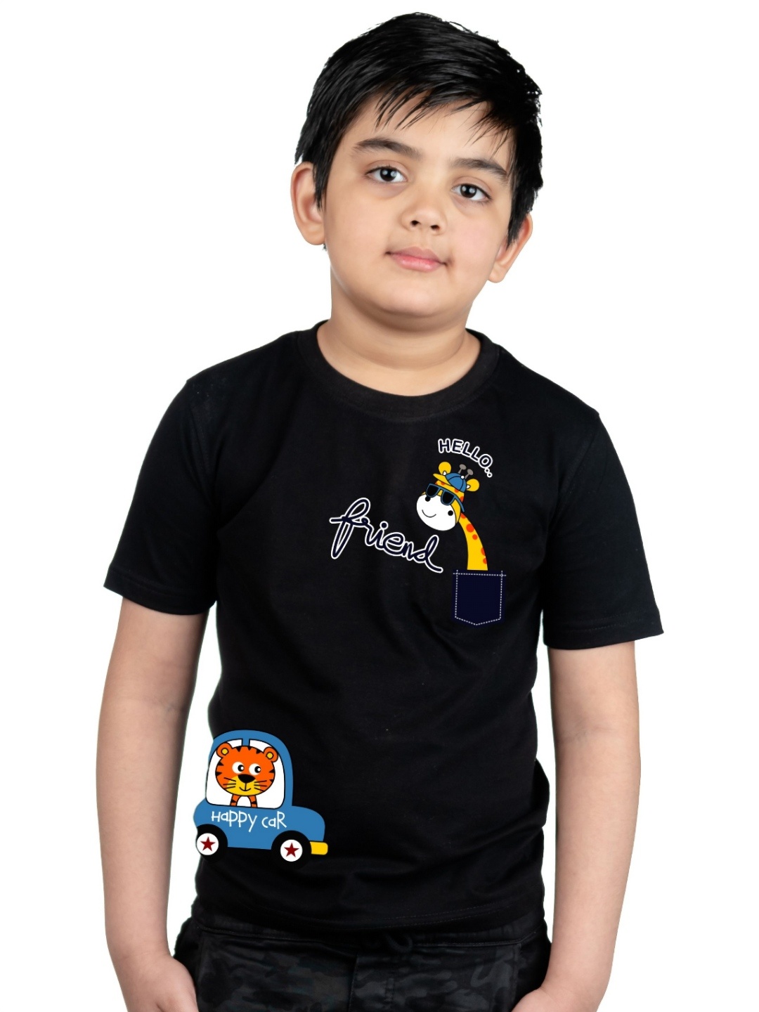

Chombooka Kids Printed Applique T-shirt, Black