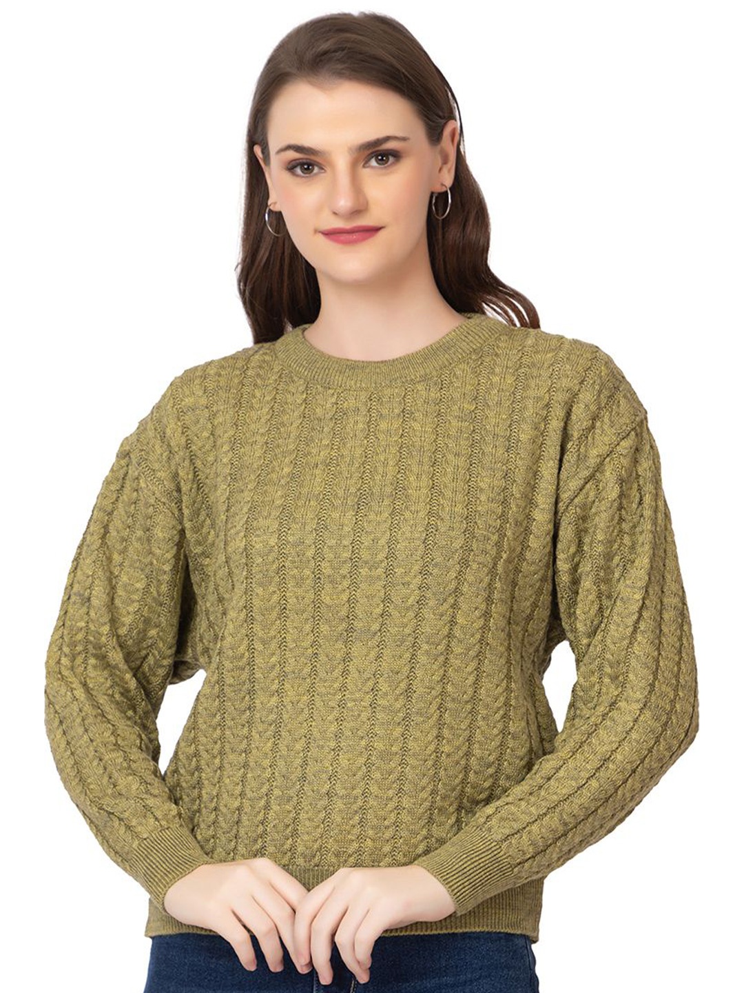 

Dadu Dayal Women Cable Knit Woollen Pullover, Olive