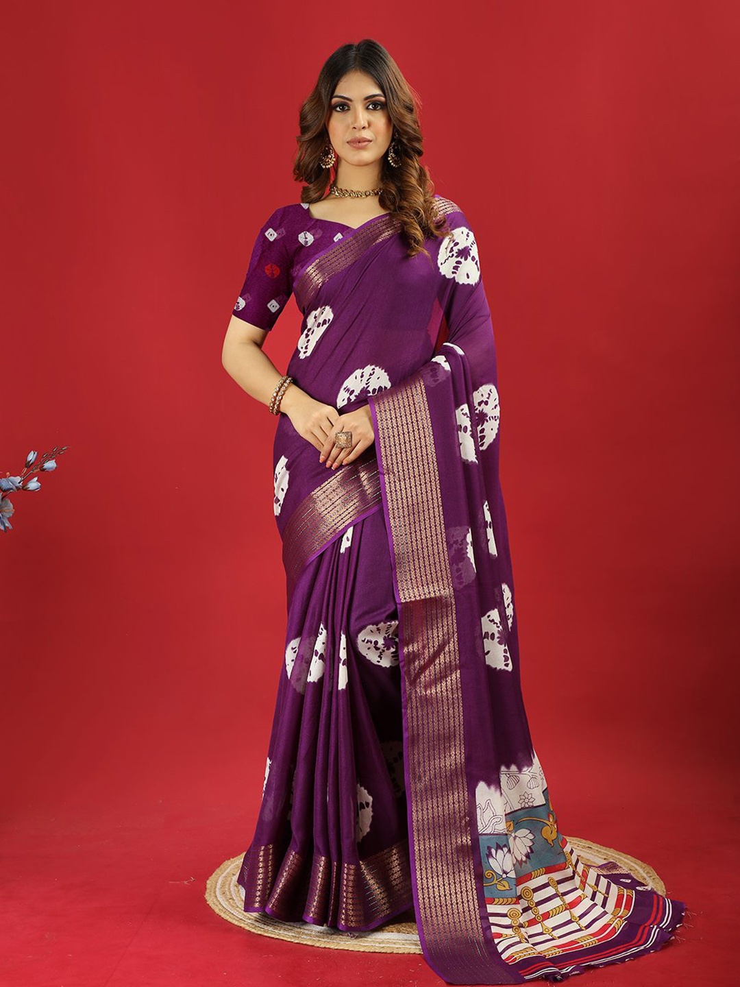 

VIRENDRA TEXTILES Bandhani Printed Saree, Purple