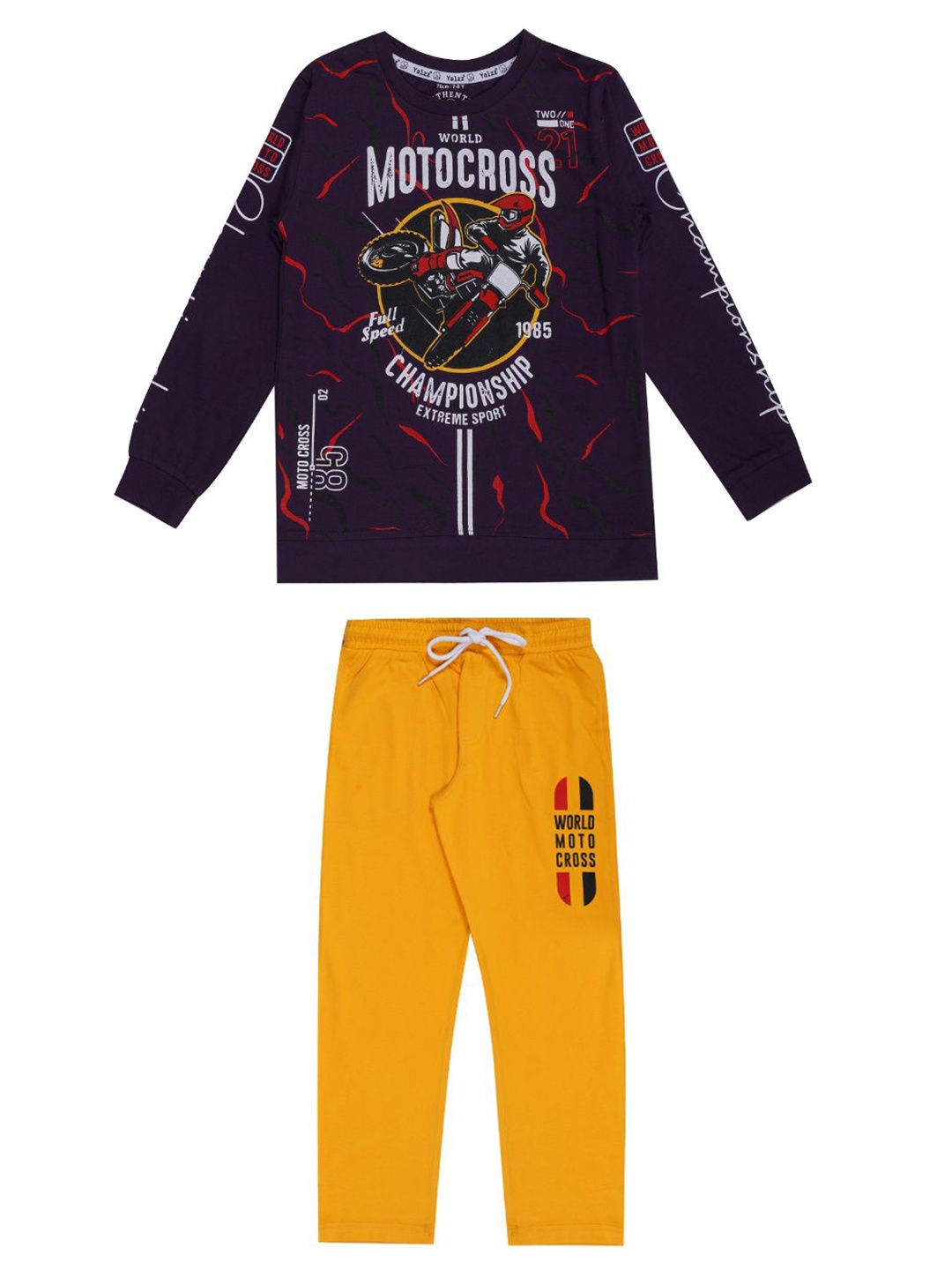 

YALZZ Boys Printed Pure Cotton T-shirt With Trousers, Black
