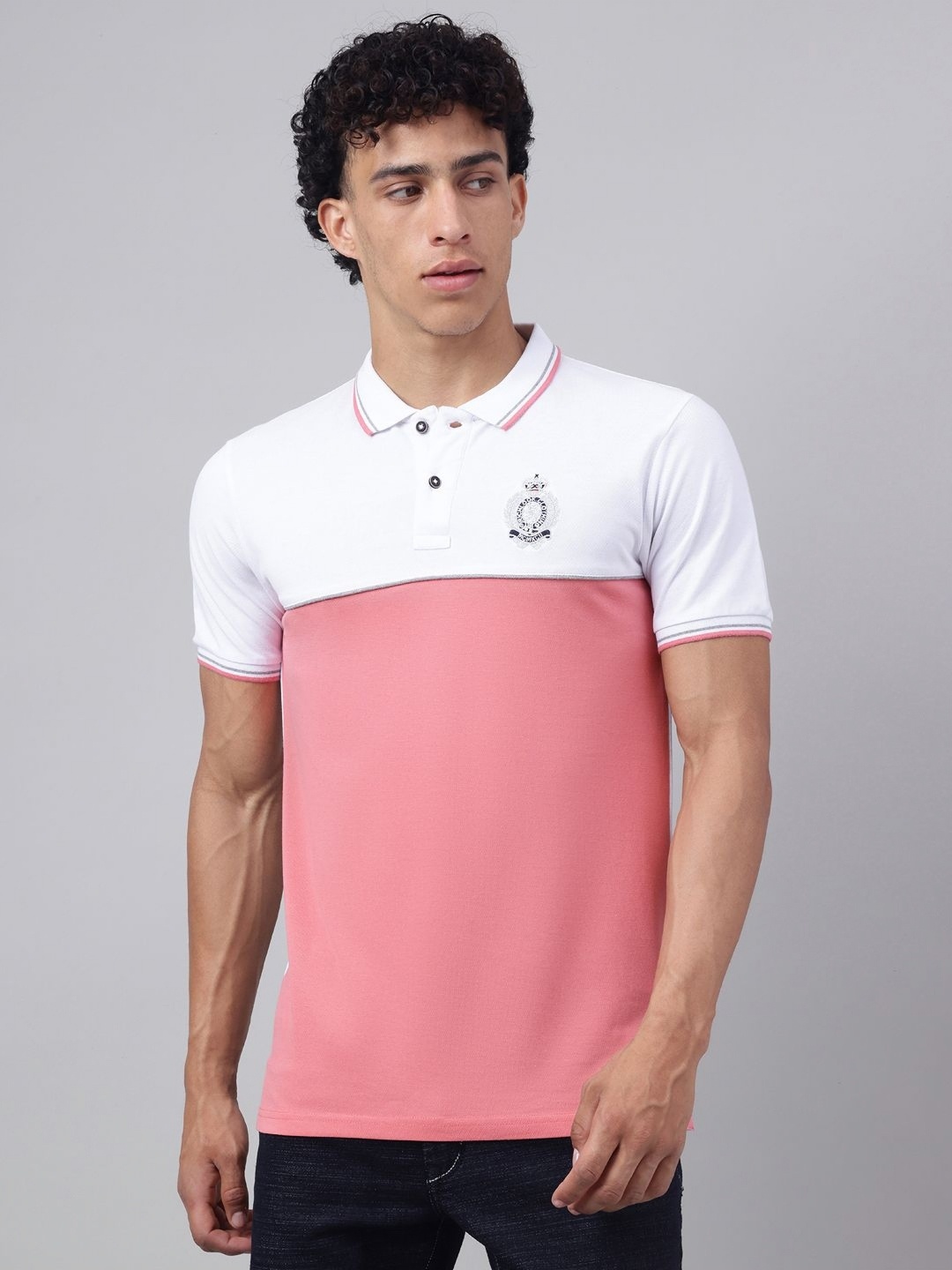 

Richlook Men Polo Collar Applique T-shirt, Pink