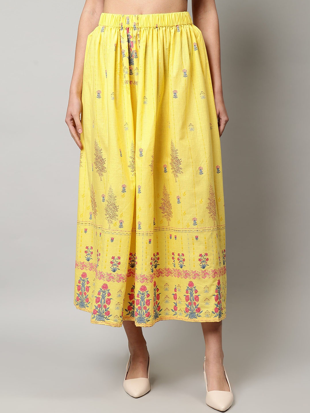 

Cot'N Soft Women Printed Flared Fit A Line Maxi Skirt, Yellow