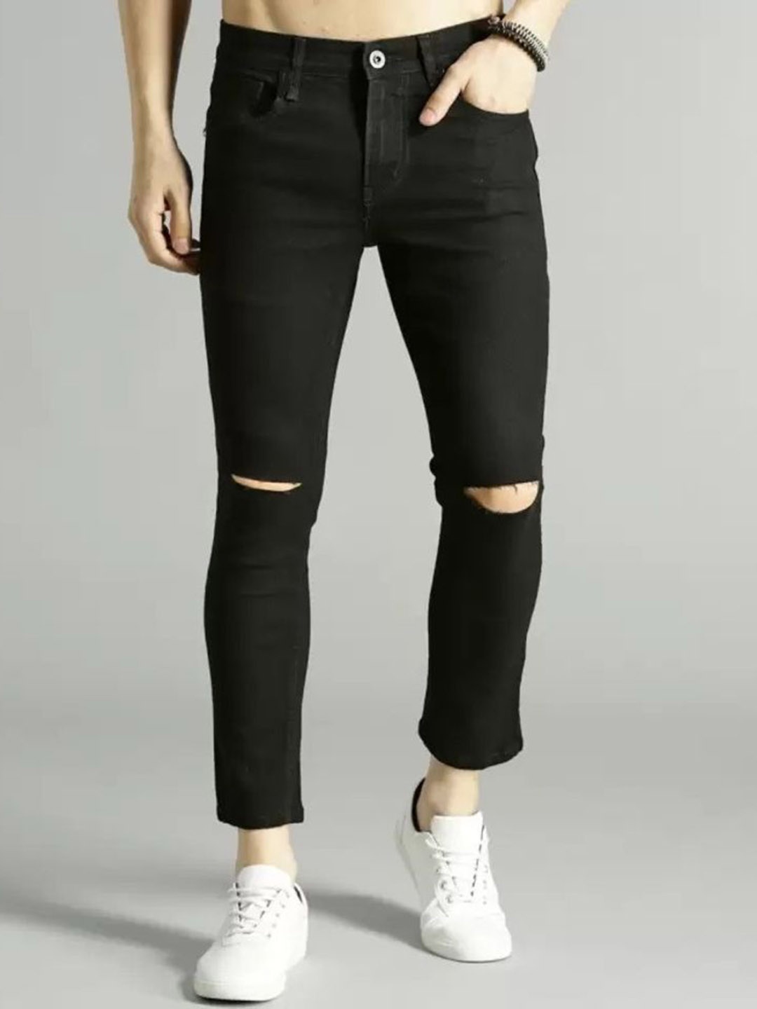 

LINARIA Men Classic Slim Fit Slash Knee Cotton Jeans, Black