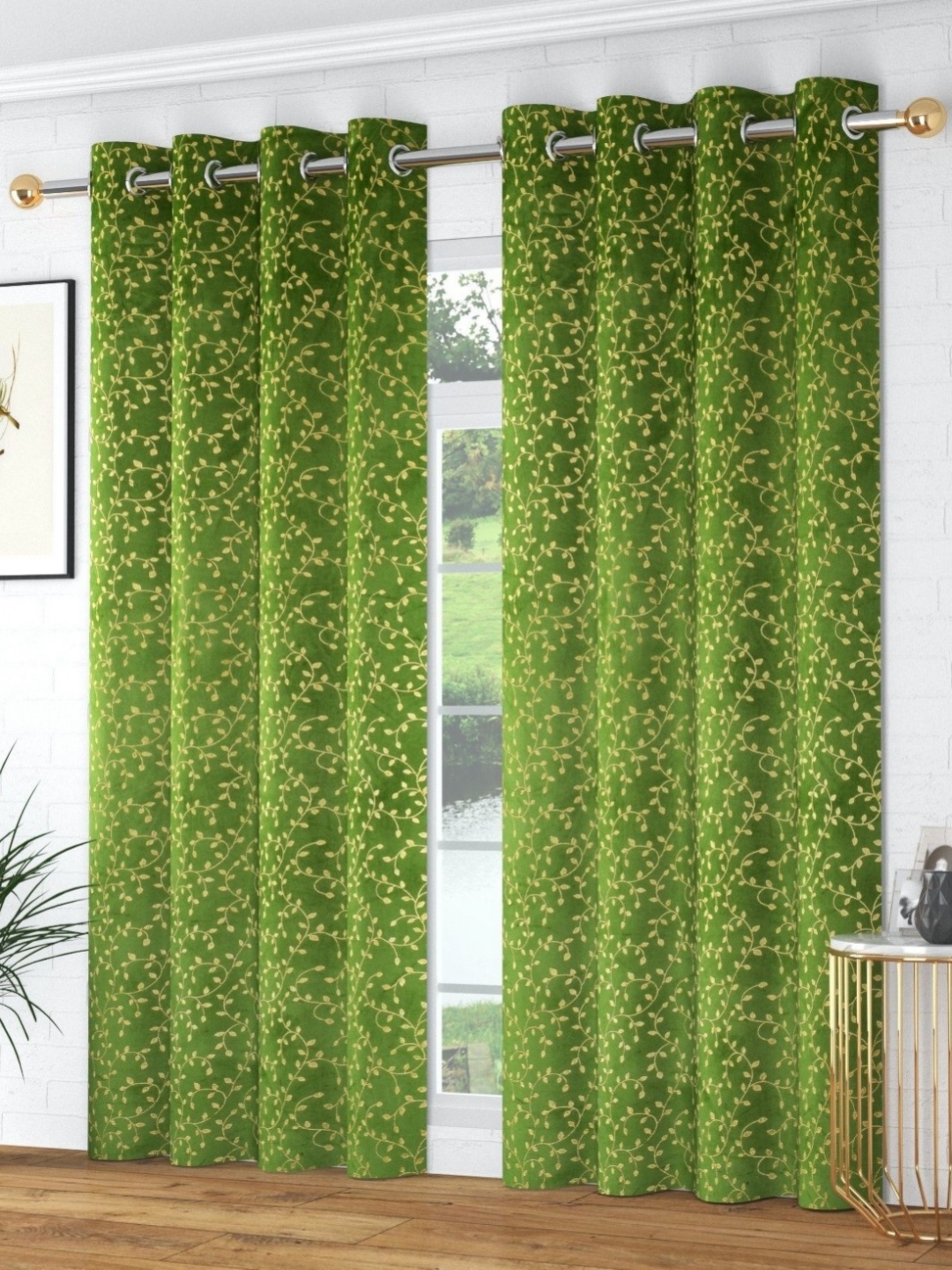 

Galaxy Home Decor Green 2 Pieces Floral Printed Room Darkening Long Door Curtain