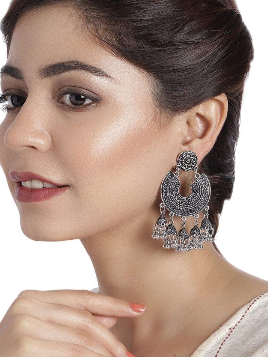 

Sangria Silver-Plated Crescent Shaped Drop Earrings