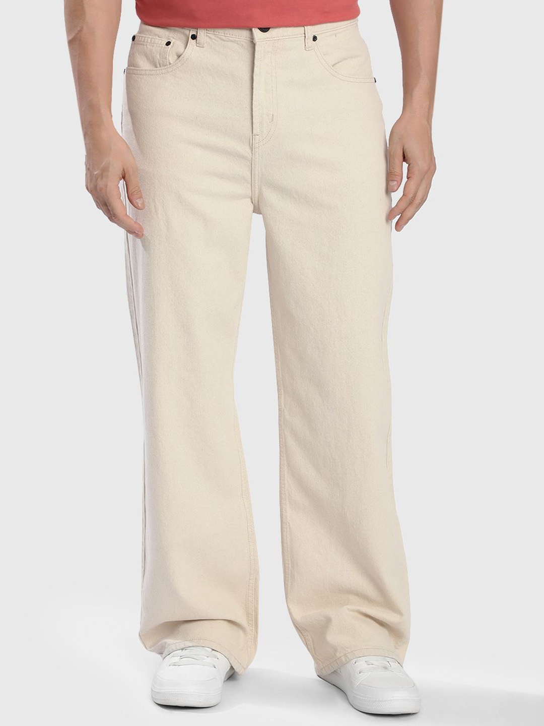 

The Roadster Lifestyle Co. Men Cotton High-Rise Wide Leg Jeans, Beige