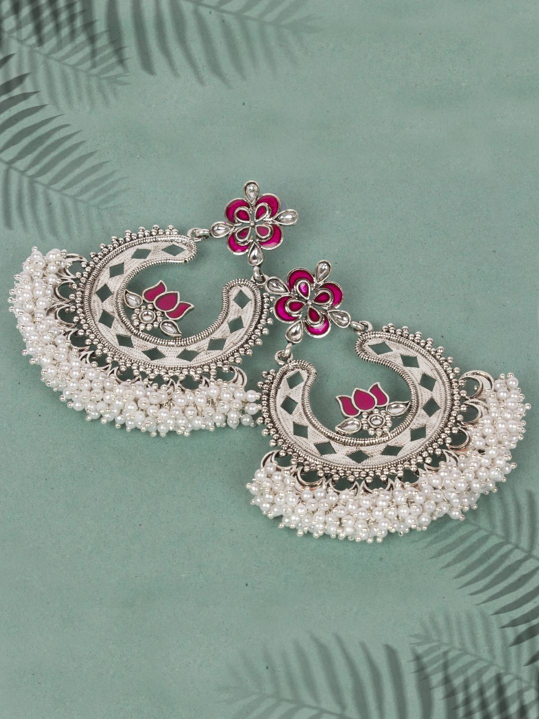 

Sangria Silver-Plated Pearls Beaded Crescent Shaped Chandbalis, White