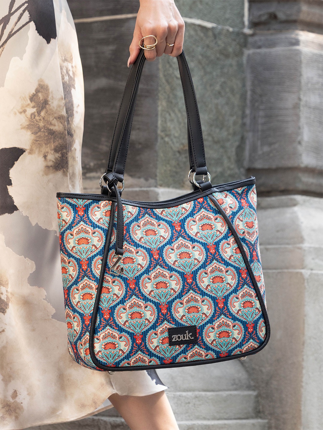 

ZOUK Women Ethnic Motifs Printed Structured Shoulder Bag, Blue