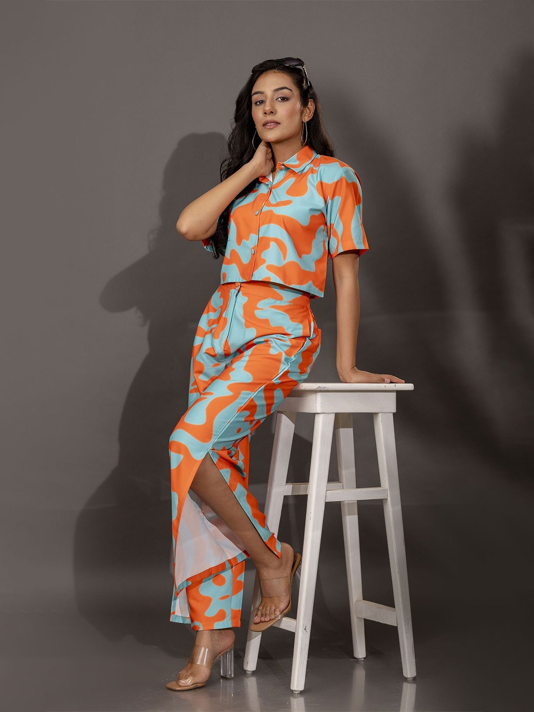 

BEYOND ETHNIC Printed Pure Cotton Shirt With Trouser, Blue