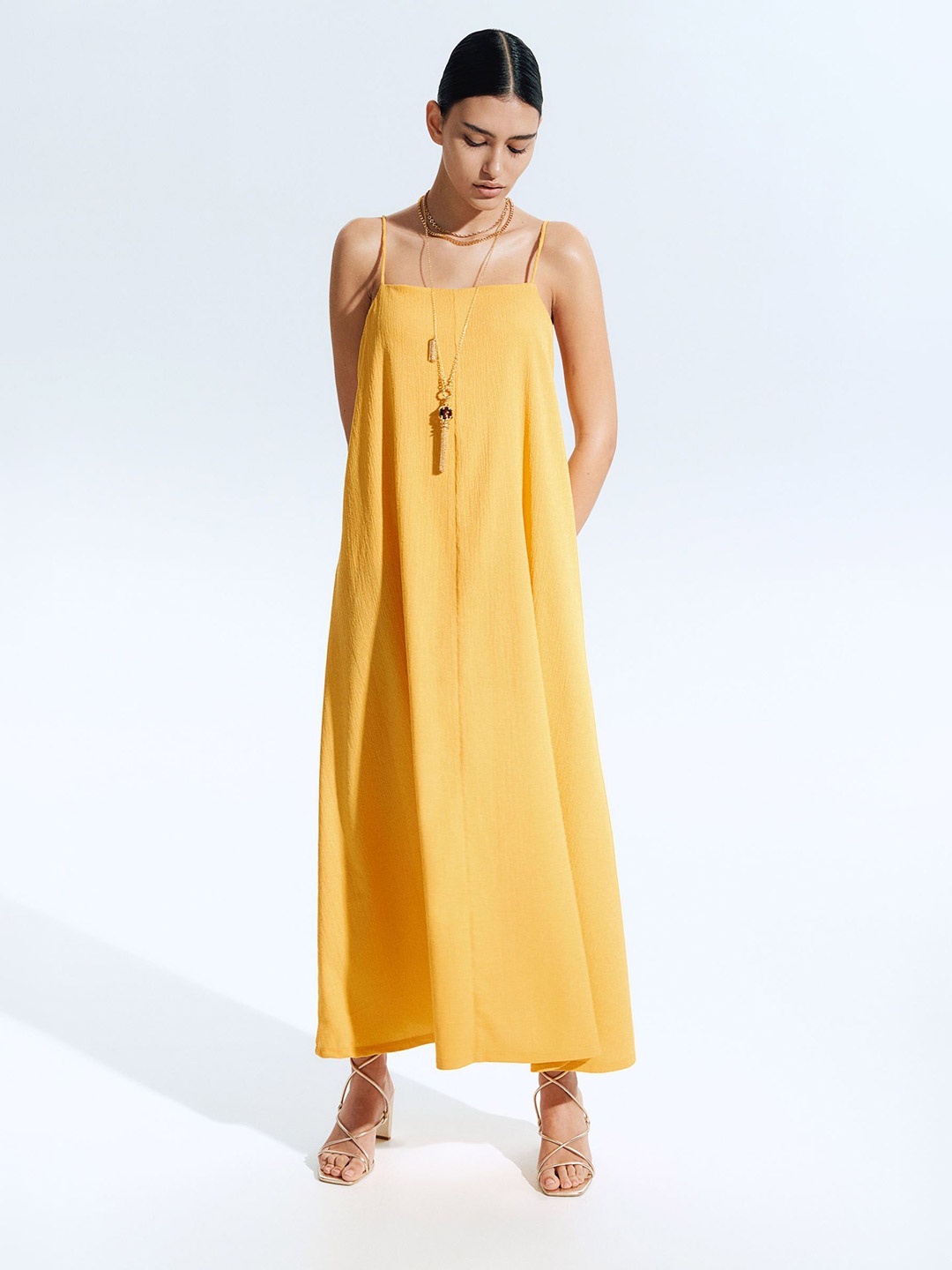 

H&M Crinkled Strappy Dress, Yellow