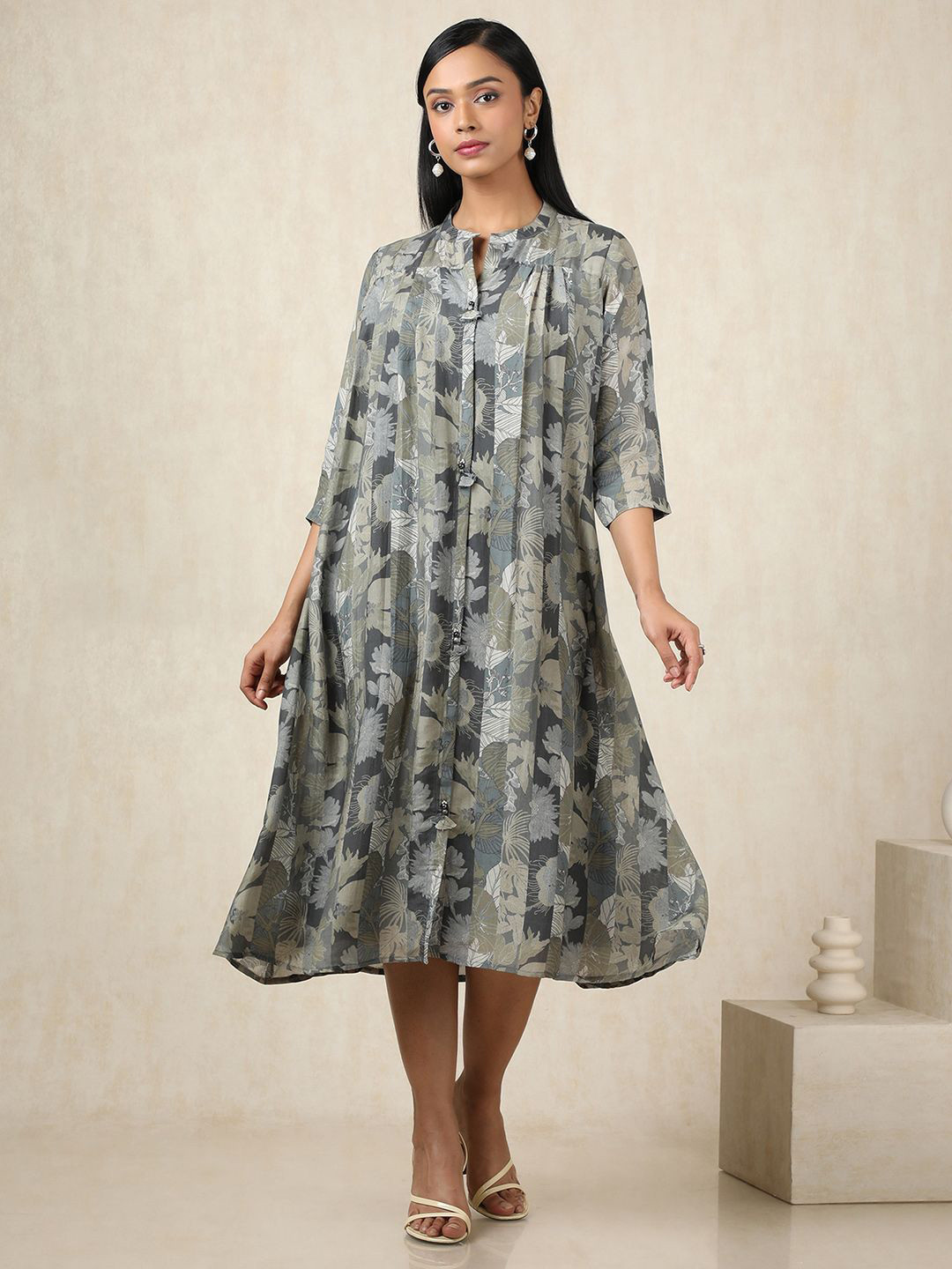 

Soch Floral Print A-Line Midi Dress, Grey