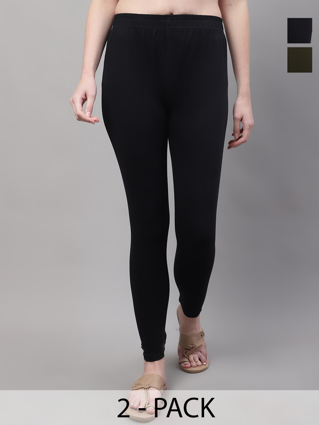 

Valles365 by S.C. Pack Of 2 Cotton Ankle Length Leggings, Black