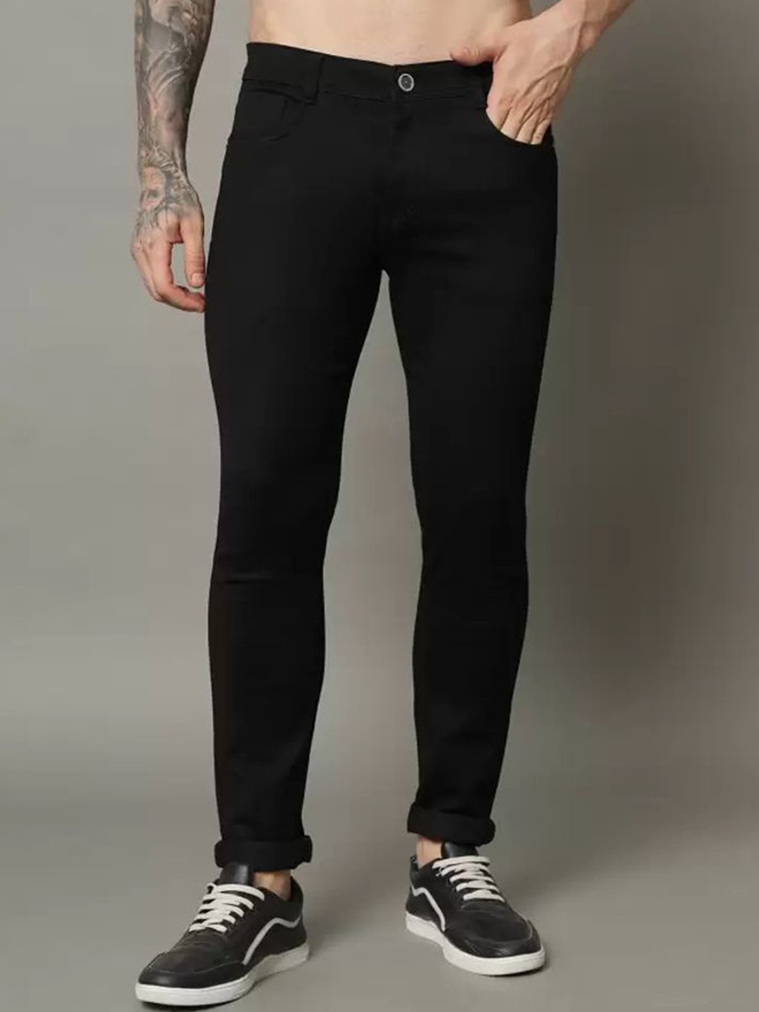 

LINARIA Men Classic Slim Fit High-Rise Stretchable Jeans, Black