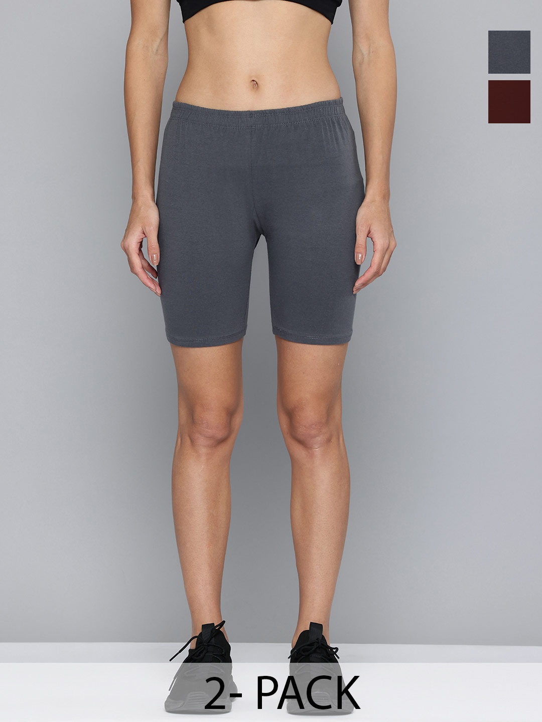 

Jinfo Women Pack of 2 Skinny Fit Cycling Sports Shorts, Grey