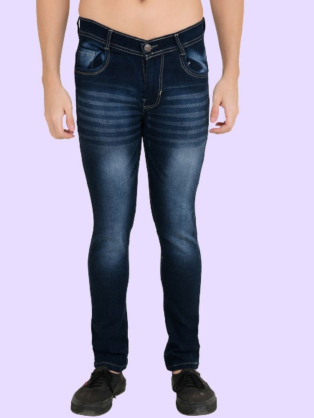 

LINARIA Men Classic Slim Fit Low Distress Heavy Fade Jeans, Blue