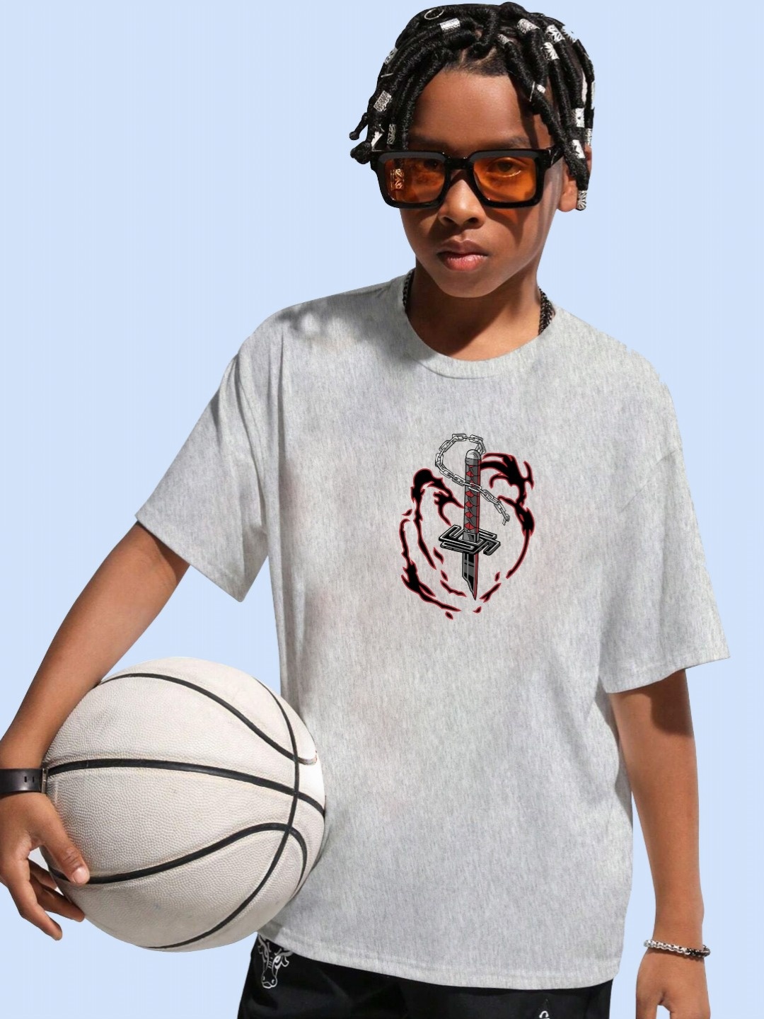 

LOCAVESTIR Boys Printed T-shirt, Grey
