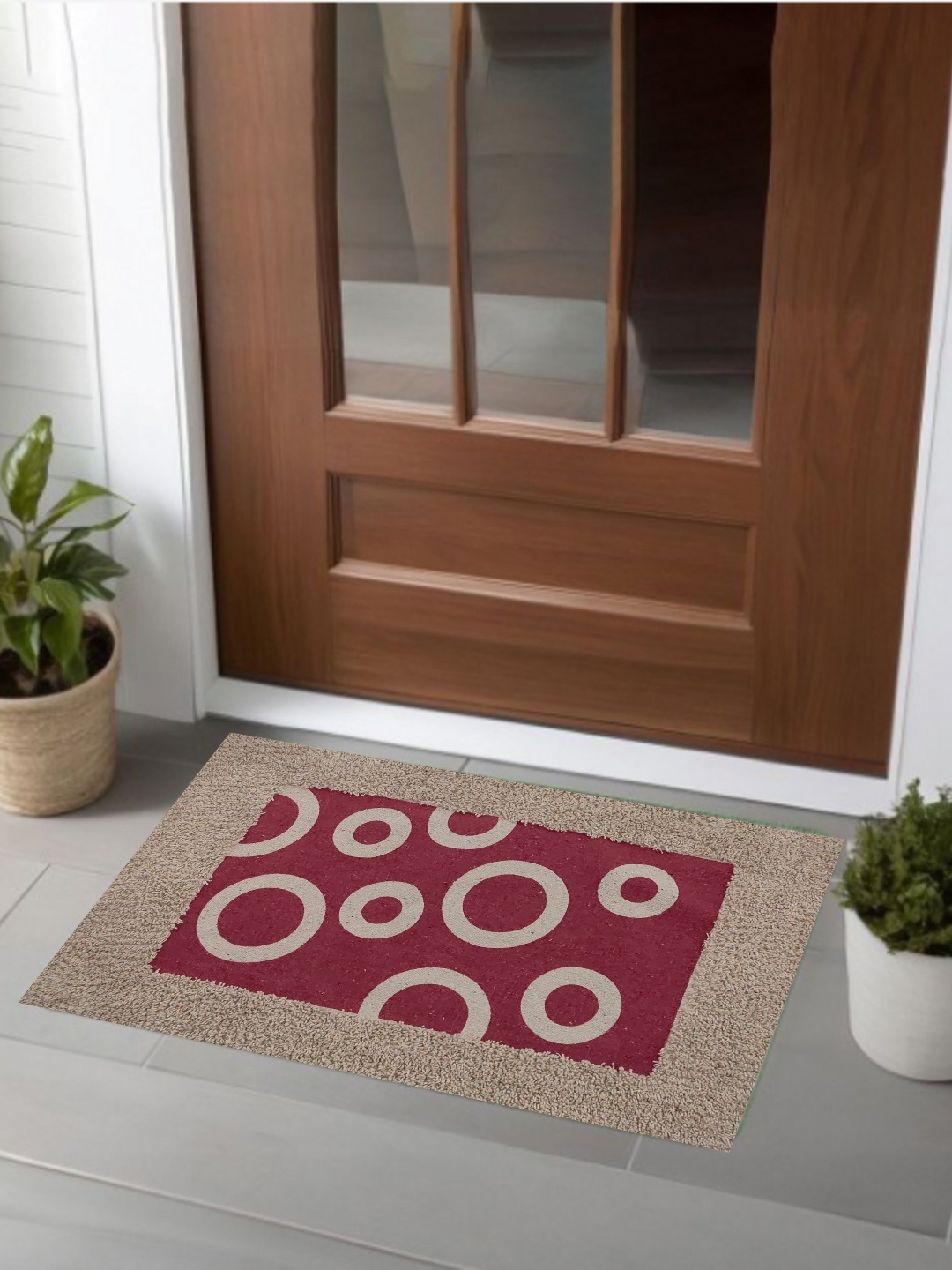 

GOKAL EXPORTS Red & Beige Printed Soft Anti-Skid Doormats