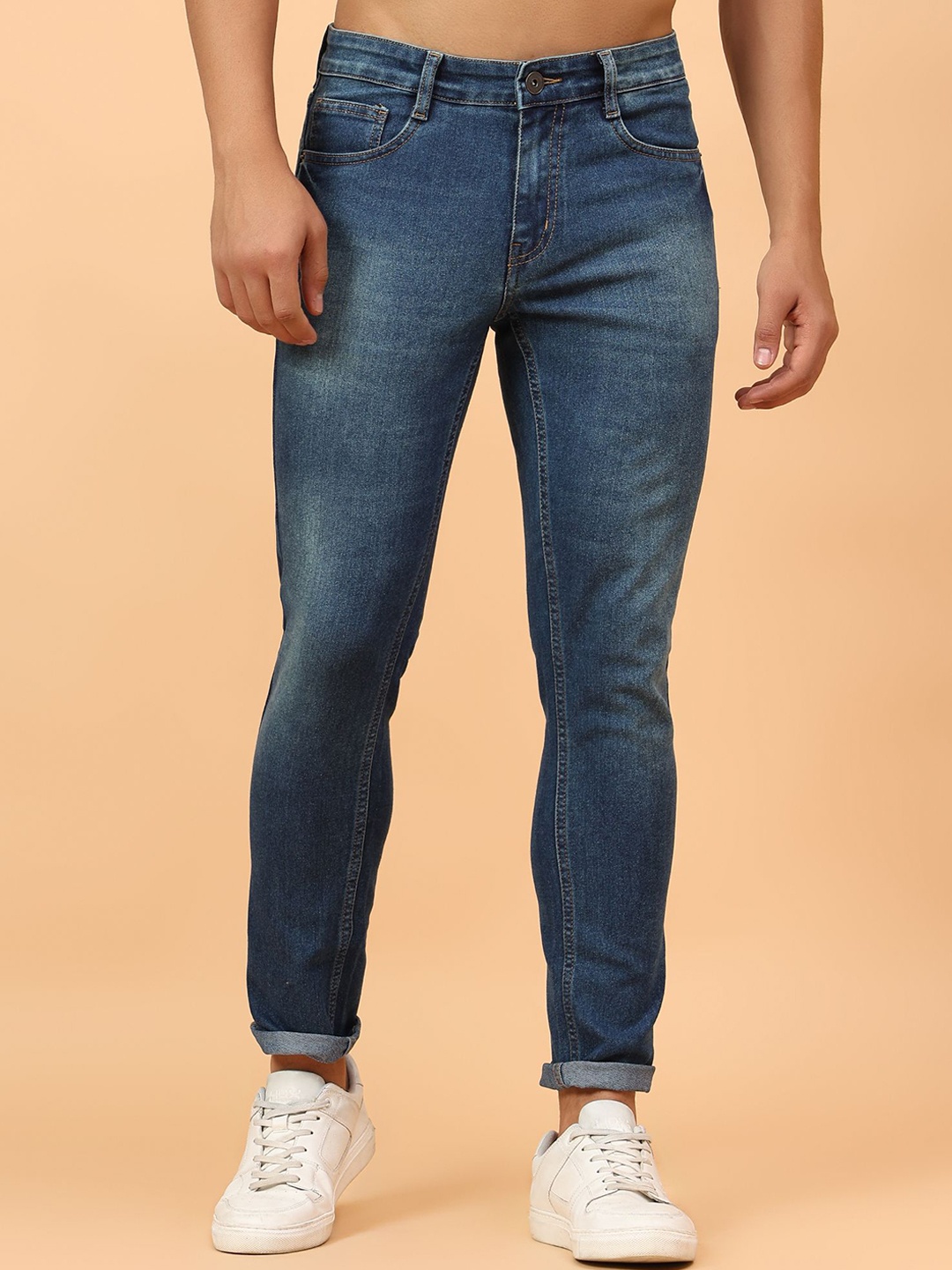 

Mast & Harbour Men Micheal Slim Fit Heavy Fade Stretchable Jeans, Blue
