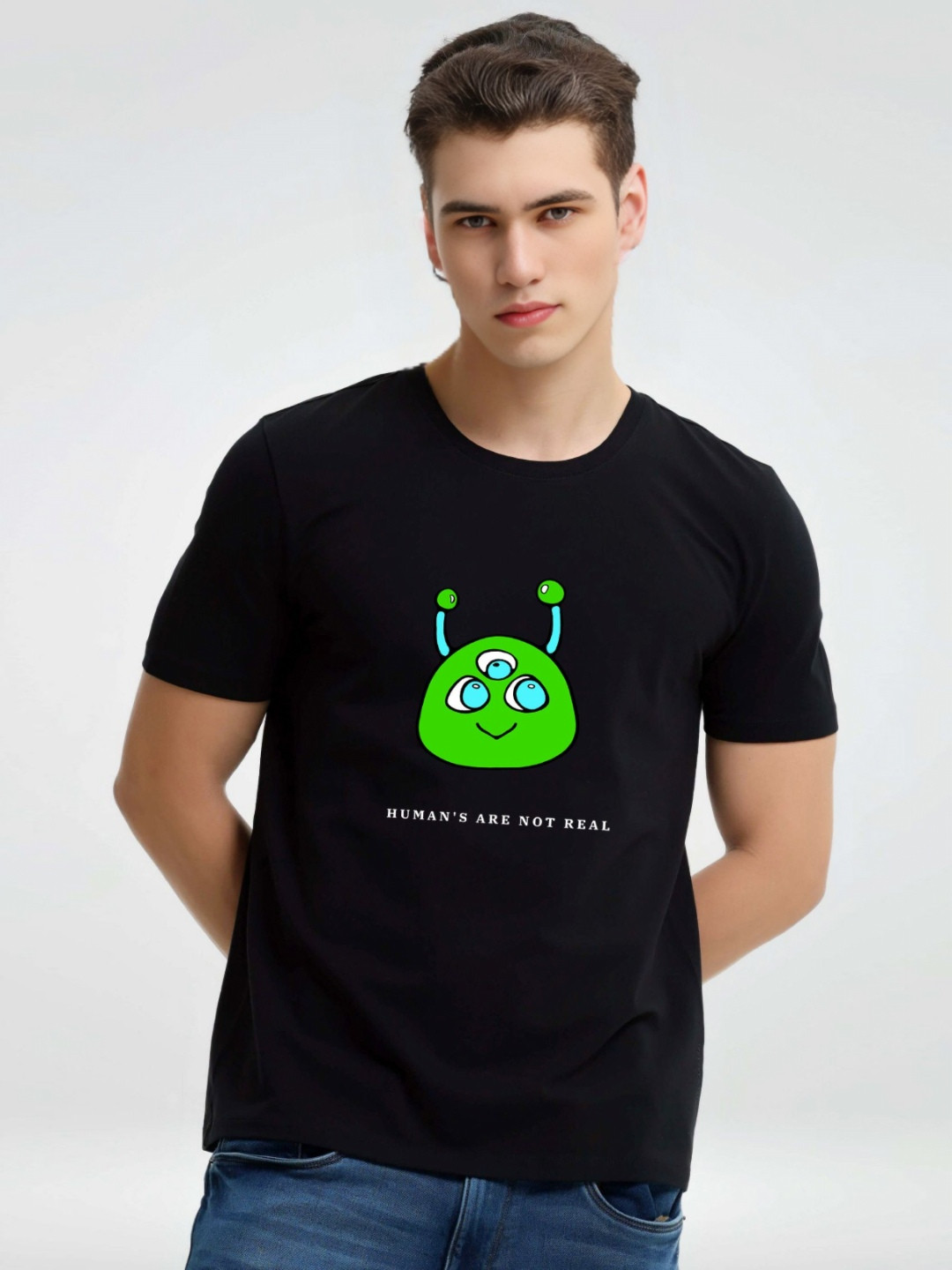 

Enciger Men Printed Applique T-shirt, Black