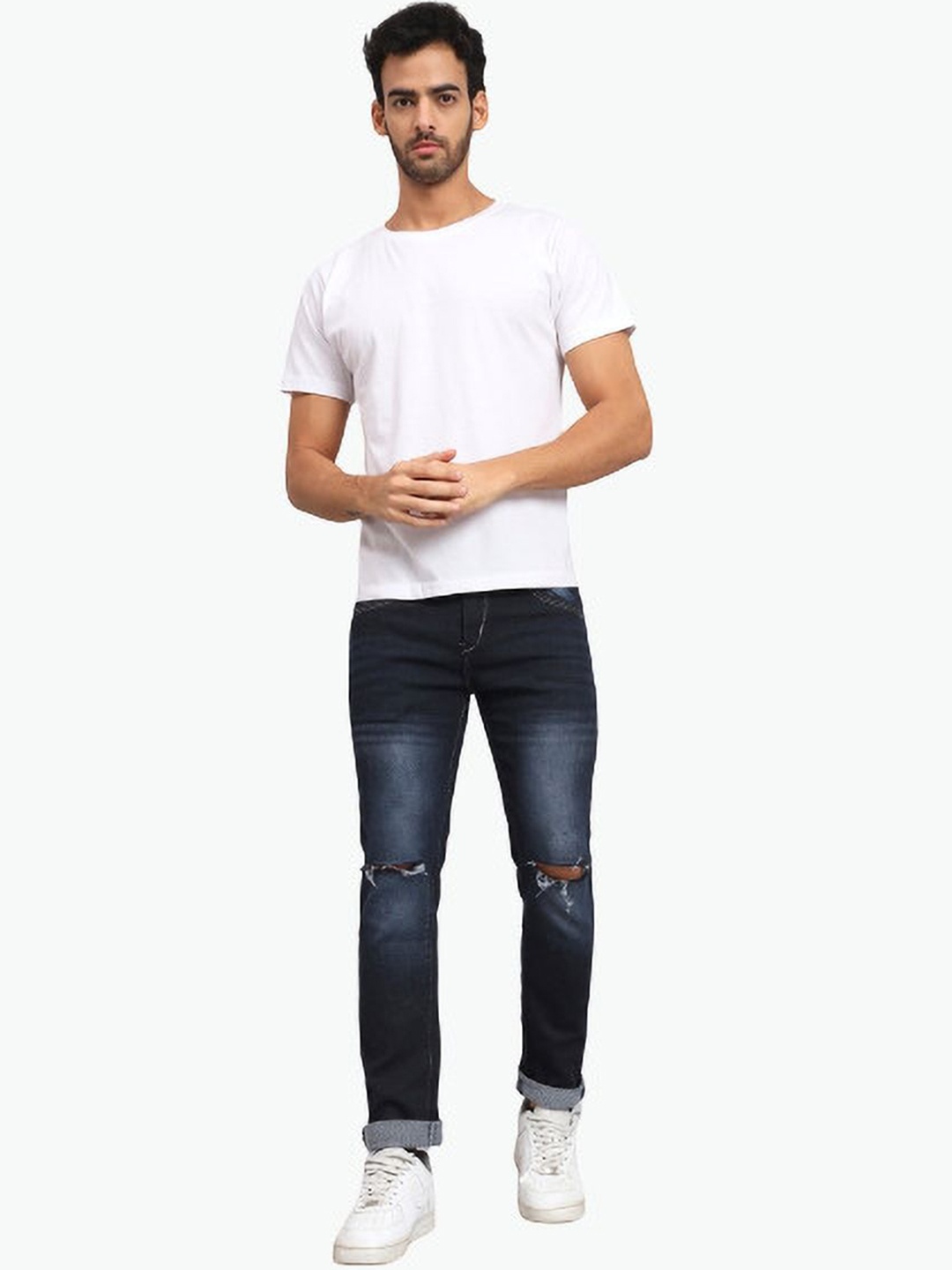 

LINARIA Men Classic Slim Fit Slash Knee Light Fade Cotton Jeans, Blue