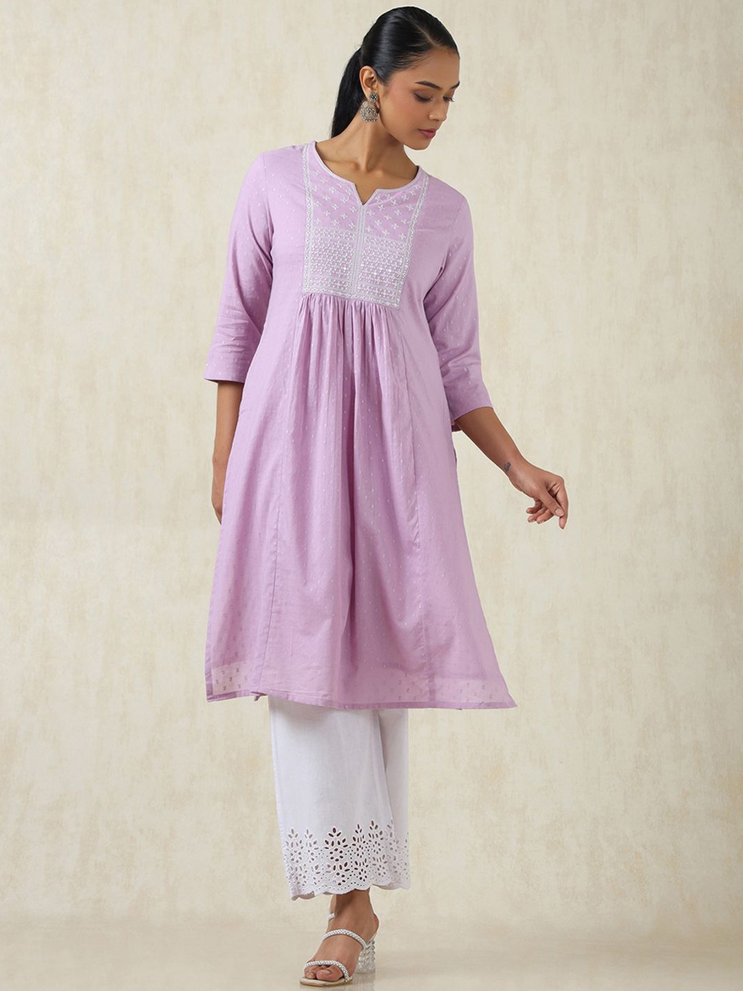 

Soch Floral Embroidered Cotton Dobby Straight Kurta, Purple