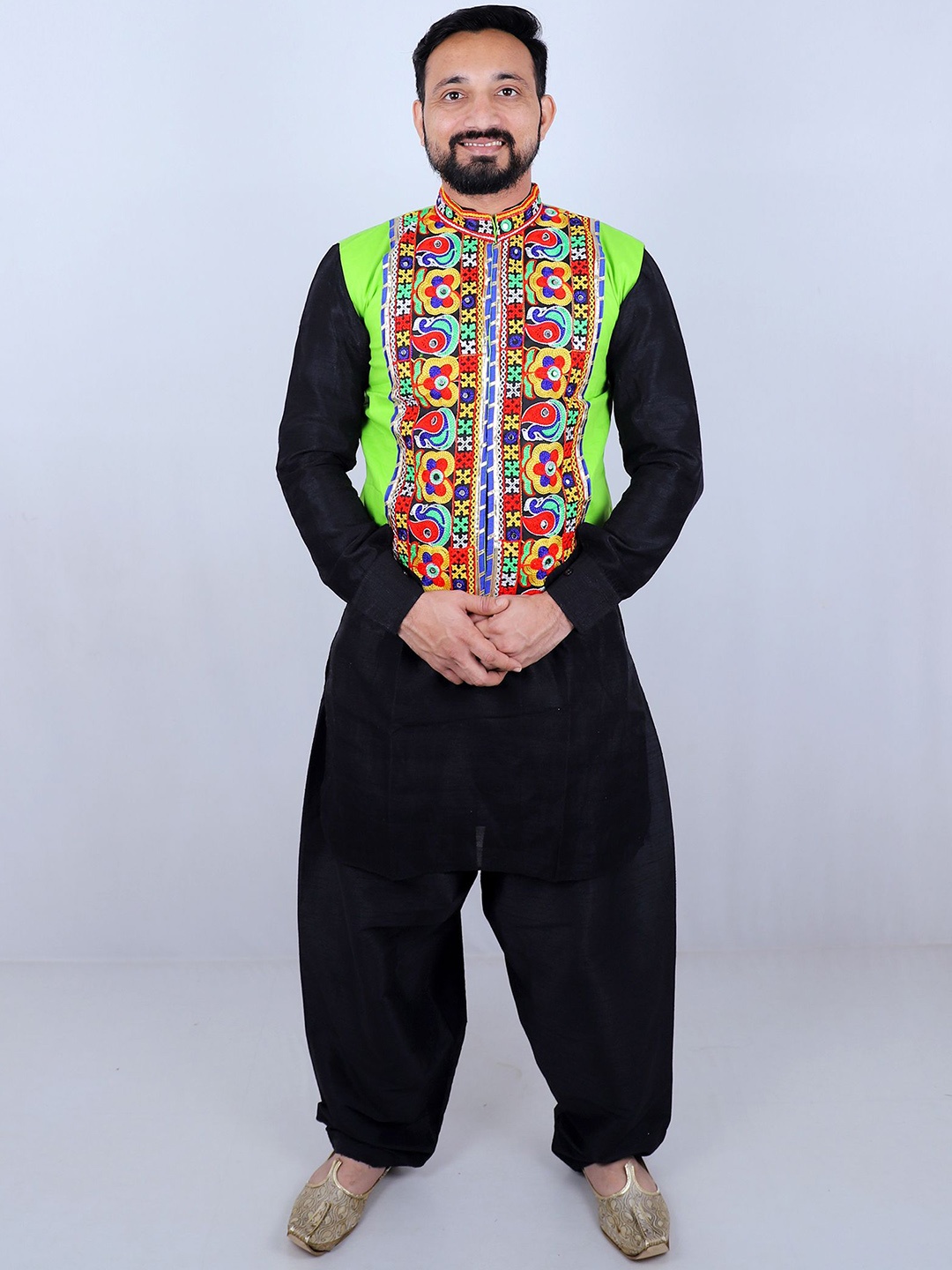 

AGLARE Men Floral Open Front Jacket with Embroidered, Green