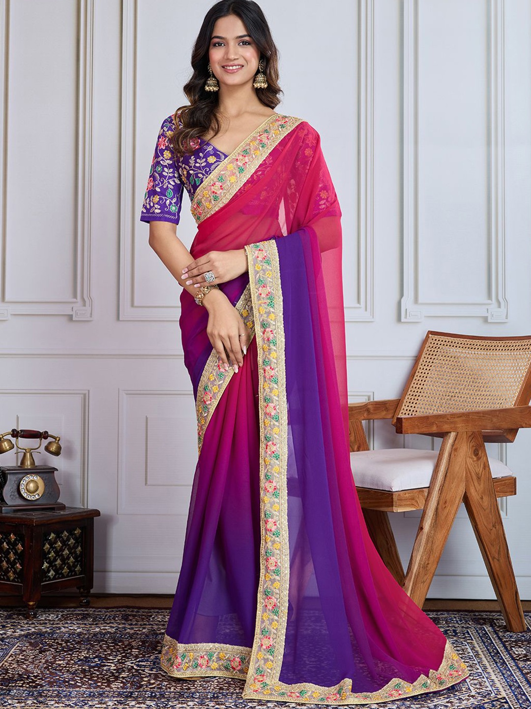 

House of Pataudi Tie and Dye Saree, Pink