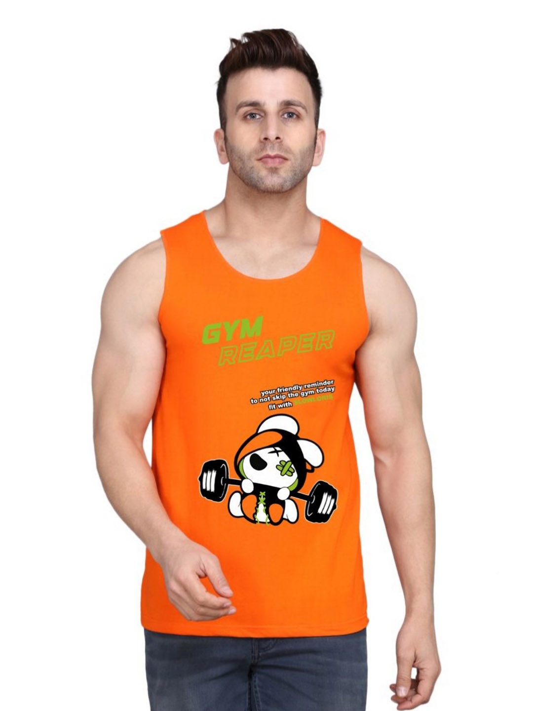 

SLOWLORIS Men Typography Printed Applique Slim Fit T-shirt, Orange