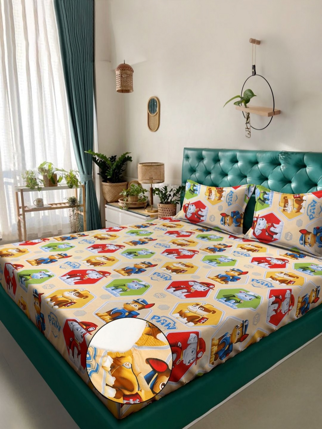 

KLOTTHE Beige Cartoon Printed Pure Cotton 400 TC Double Bedsheet Set 2.5 m x 2.25 m