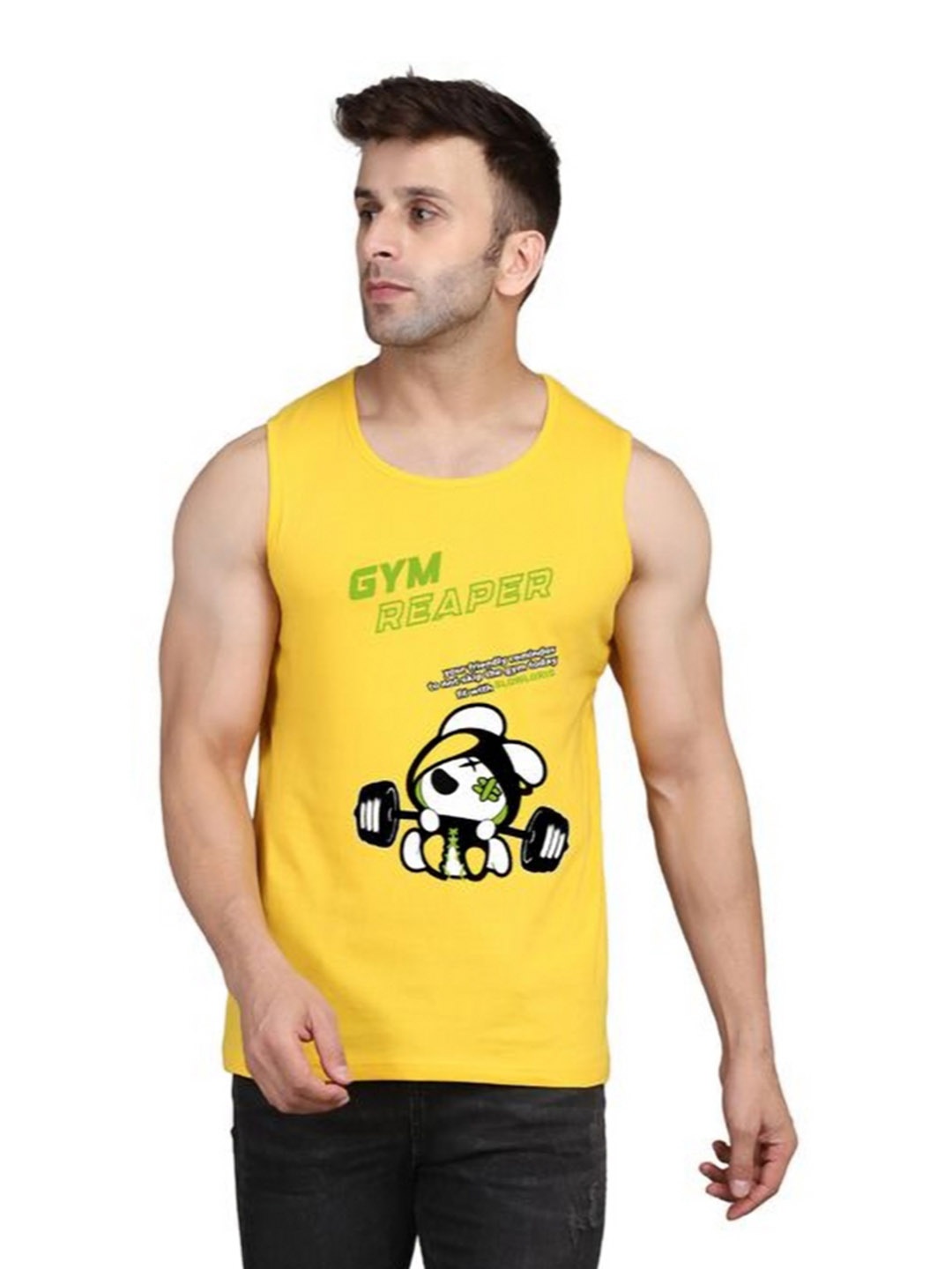 

SLOWLORIS Men Typography Printed Applique Slim Fit T-shirt, Yellow