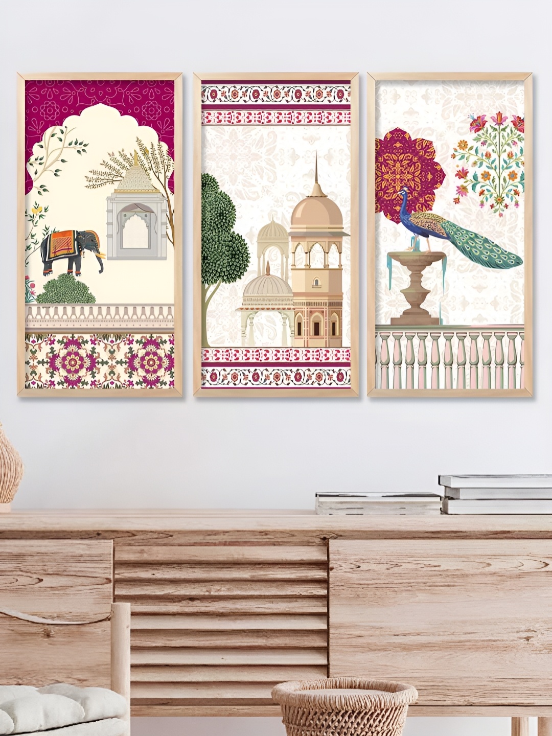 

Kotart Brown & White 3 Pieces Birds and Animals Wooden Wall Paintings