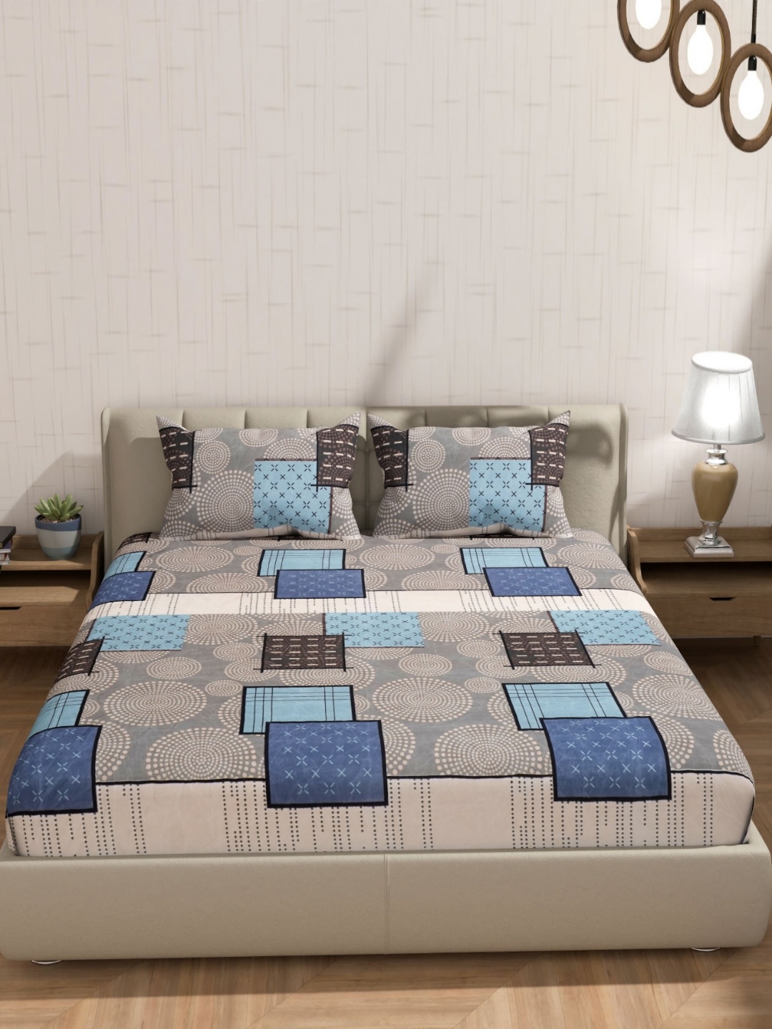 

BLUEDOT Grey & Blue Floral Printed 210 TC King Bedsheet Set 1.98 m x 1.82 m