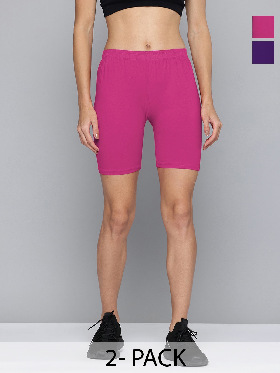 

Jinfo Women Pack Of 2 Skinny Fit Cycling Sports Shorts, Pink