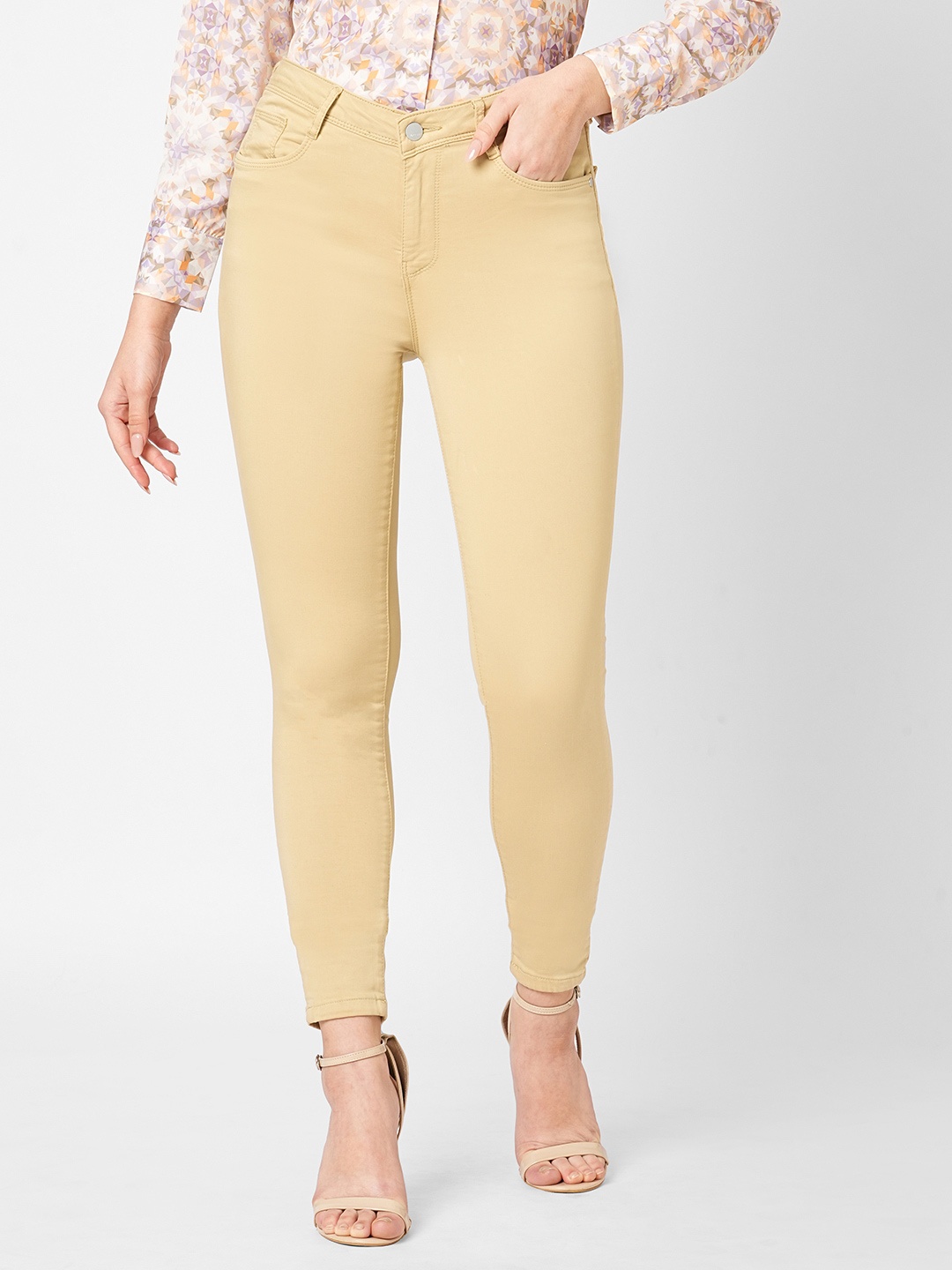 

Kraus Jeans Women Skinny Fit High-Rise Jeans, Beige