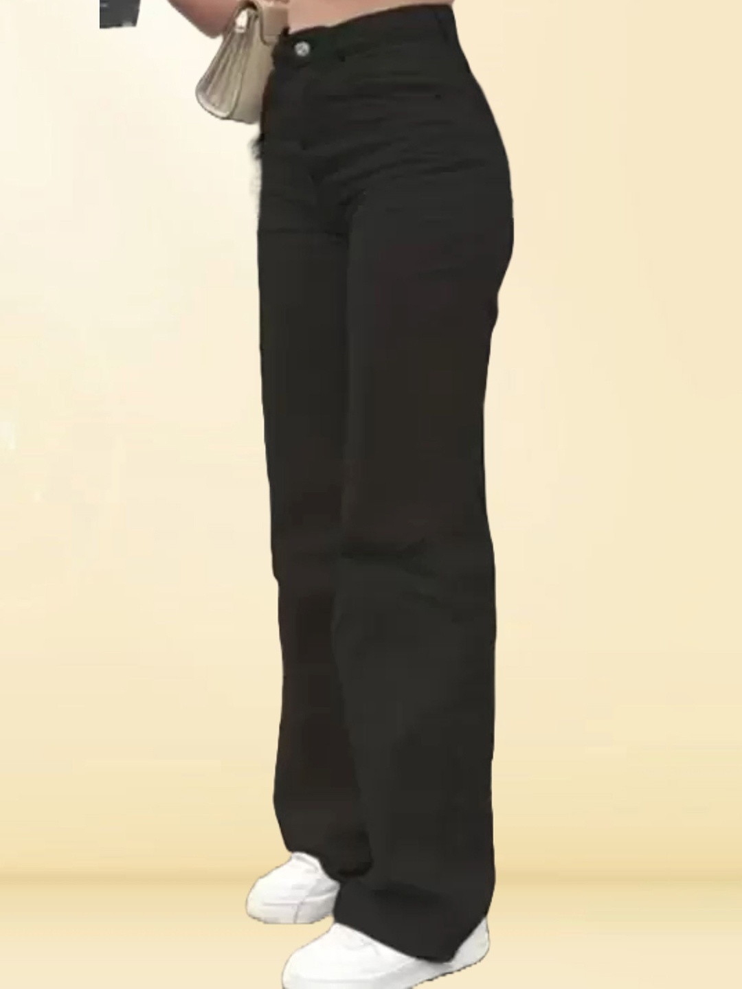 

LINARIA Women Cotton Classic Relaxed Fit Mid-Rise Low Distress Jeans, Black