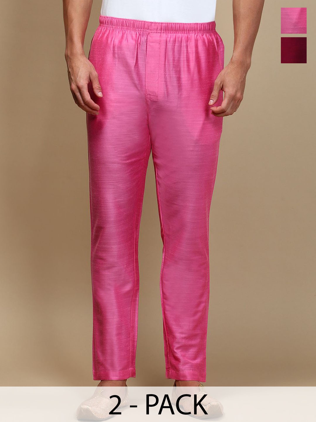 

WHITE HEART Pack Of 2 Relaxed Fit Mid Rise Slip-On Pyjamas, Pink