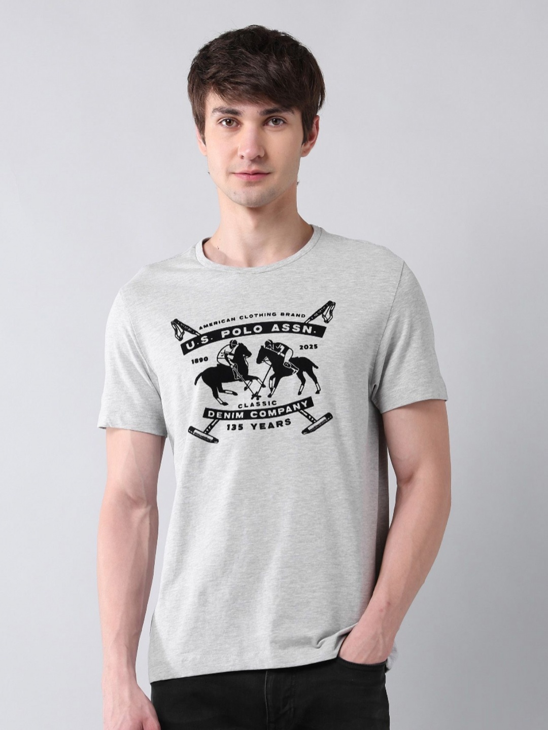 

U.S. Polo Assn. Denim Co. Men Brand Logo Printed T-shirt, Grey