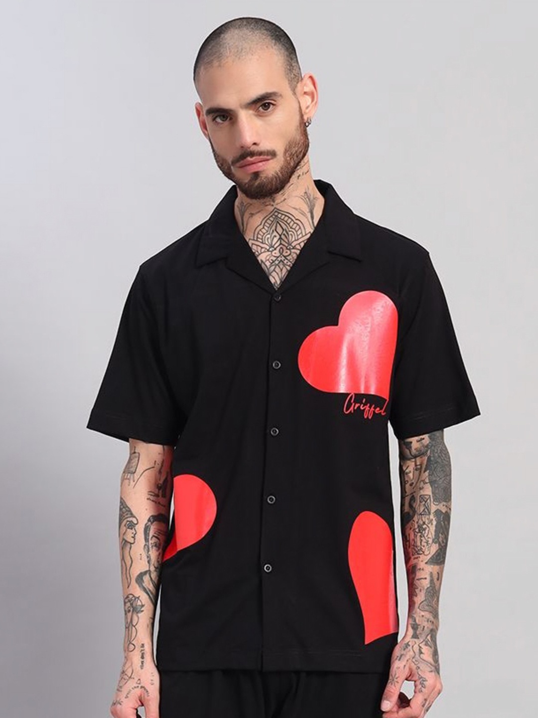 

GRIFFEL Men Printed Drop-Shoulder Sleeves Ultralite T-shirt, Black
