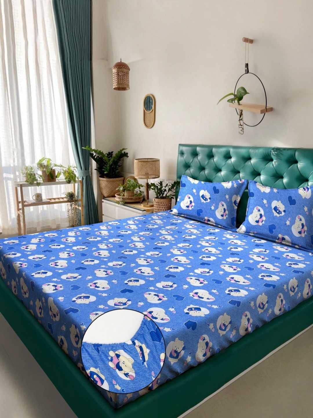 

KLOTTHE Blue Printed Pure Cotton 400 TC Double Bedsheet Set 2.5 m x 2.25 m