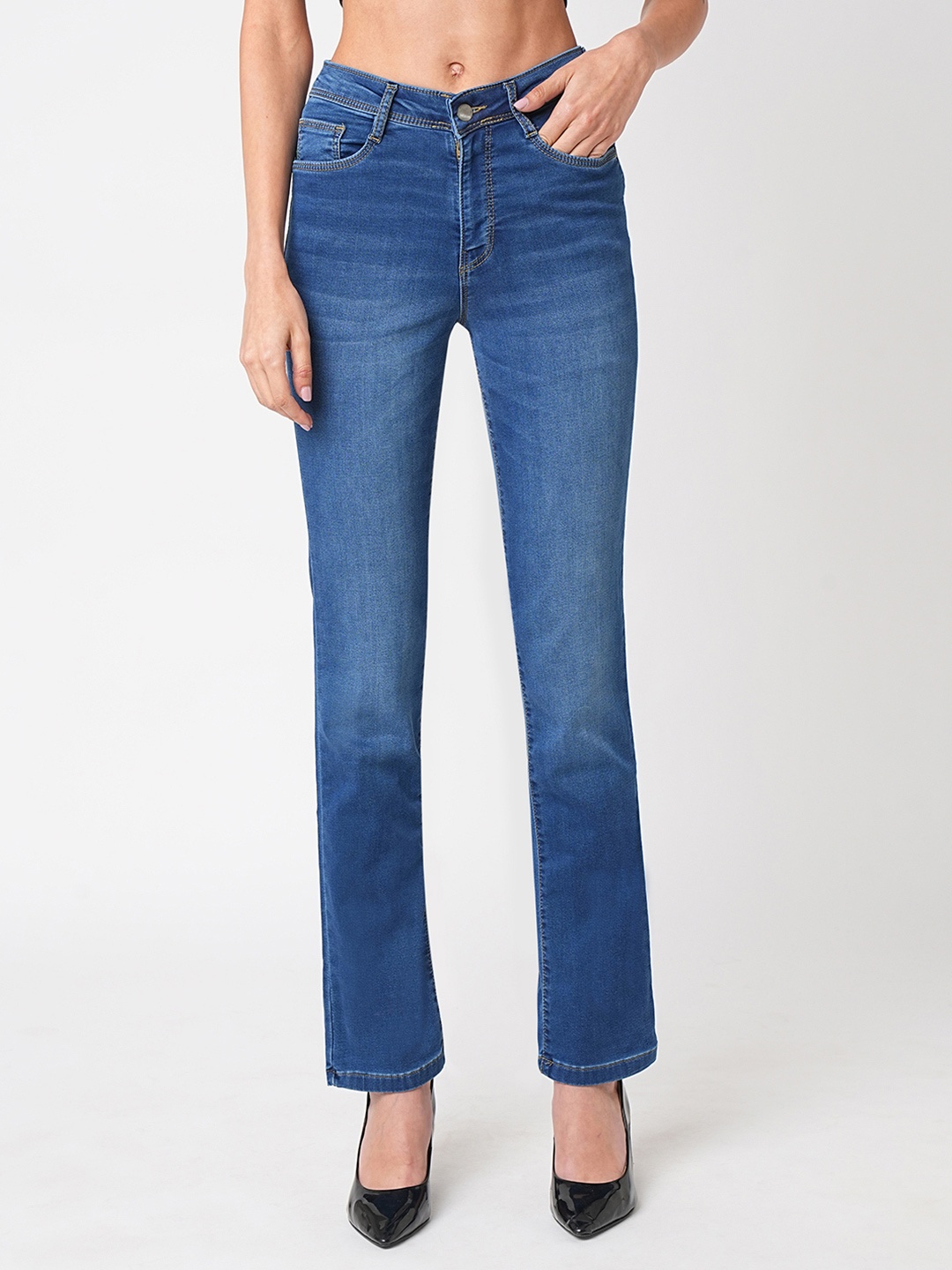 

Kraus Jeans Women Straight Fit High-Rise Light Fade Jeans, Blue