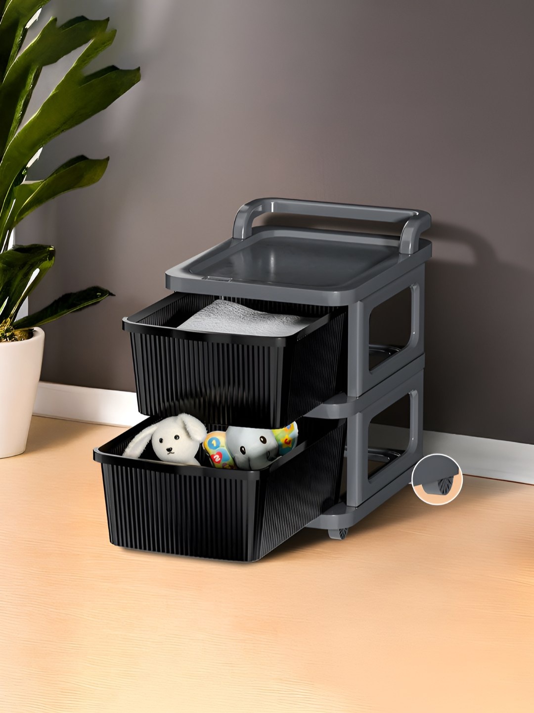 

Kuber Industries Grey & Black 2 Layer Modular Storage Drawer